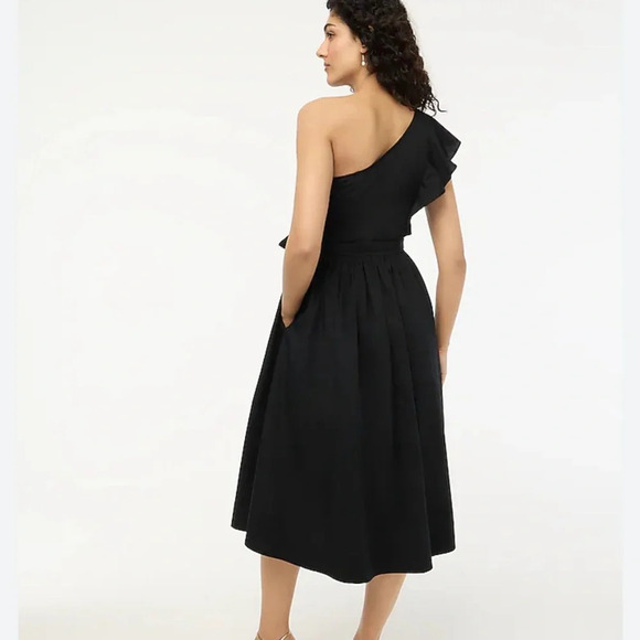 J.Crew Black One-shoulder MIDI Tie Dress Size 12P - Picture 2 of 4